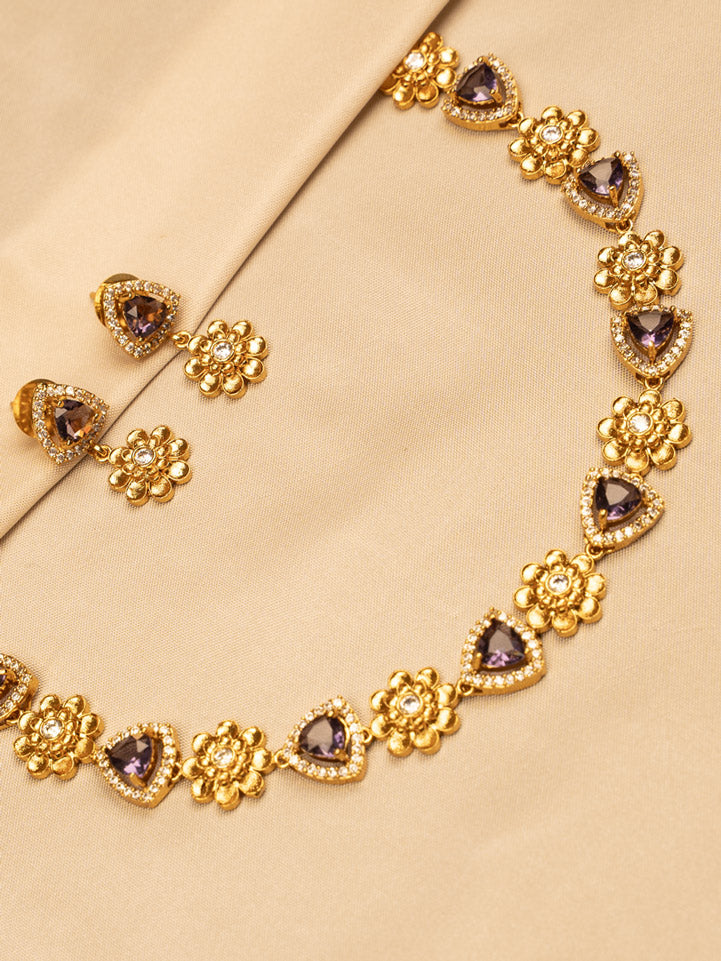 Purple Flower Design Necklace Set – Elegant & Charming KC595