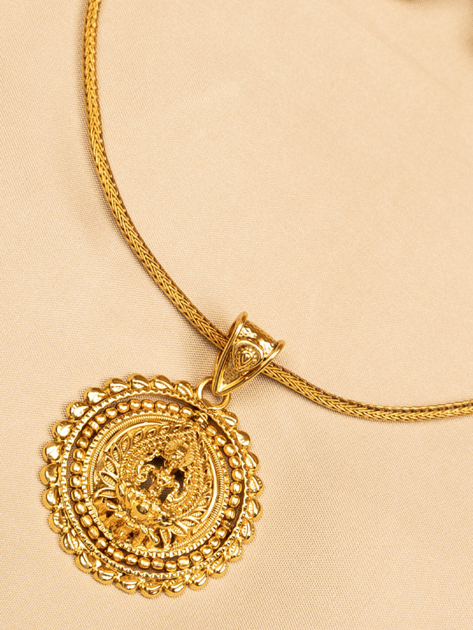 Lakshmi Round Pendant Long Chain Necklace KC599