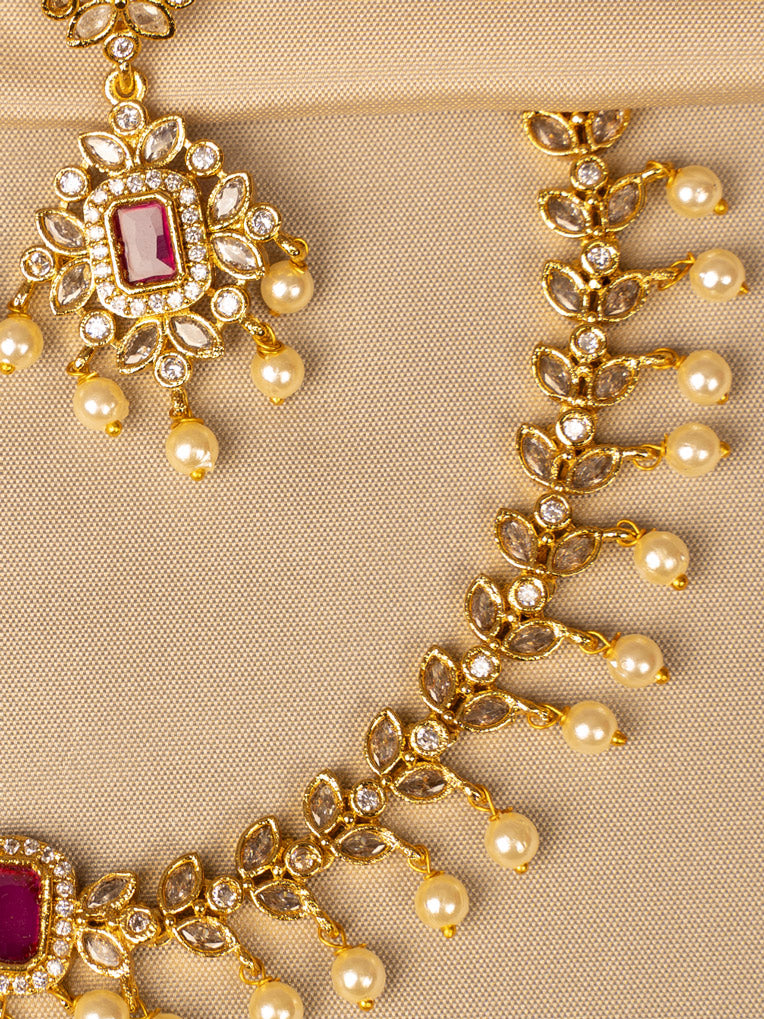Ruby & White Beads Necklace Set – Timeless Elegance KC579