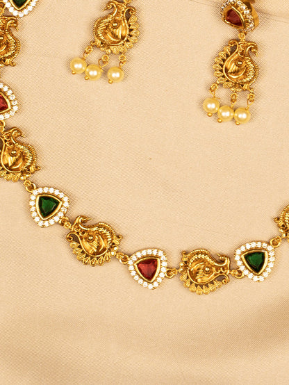 Red and Green Stone Necklace – Traditional & Elegant KC605