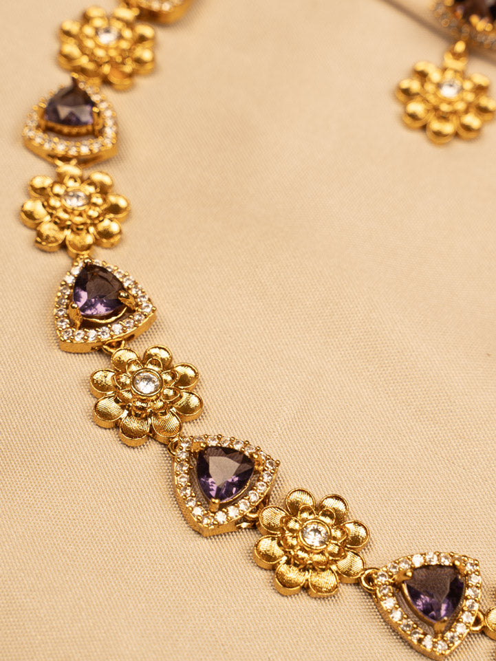 Purple Flower Design Necklace Set – Elegant & Charming KC595