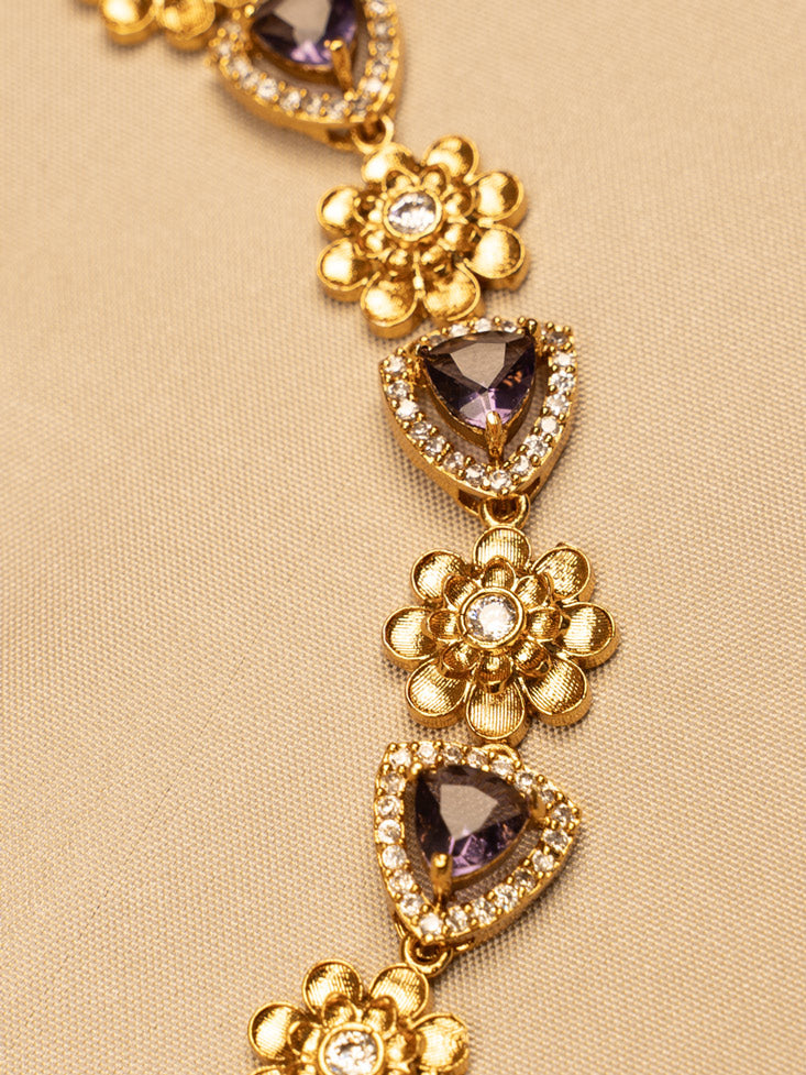 Purple Flower Design Necklace Set – Elegant & Charming KC595