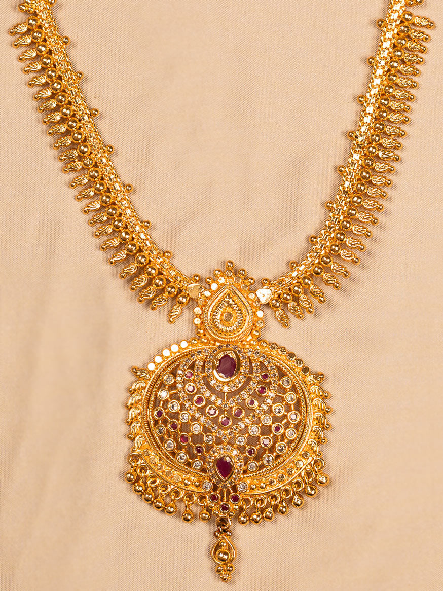 Majestic Antique Gold Bridal Necklace with Kundan & Ruby Drops