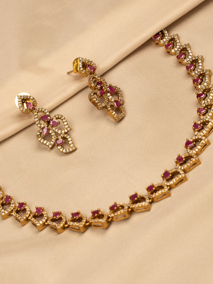 Red and White Stone Necklace Set – Elegant & Timeless KC594