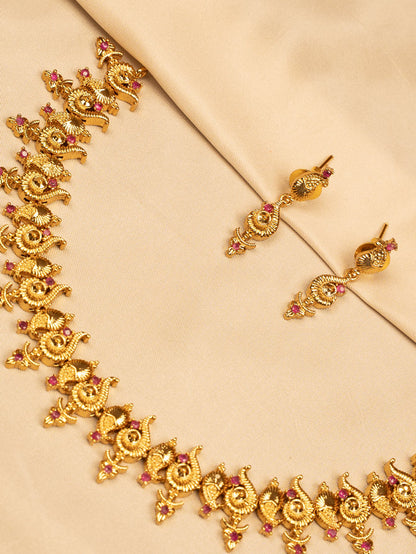 Elegant Small Red Stone Necklace Set – Simple & Timeless KC597