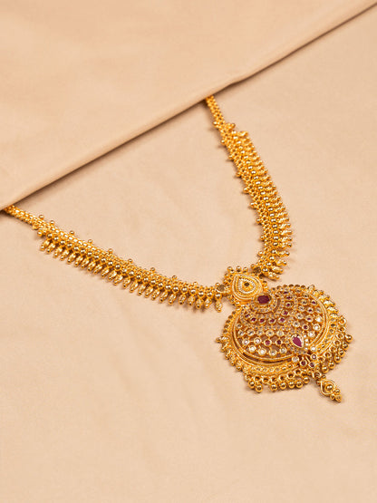 Majestic Antique Gold Bridal Necklace with Kundan & Ruby Drops