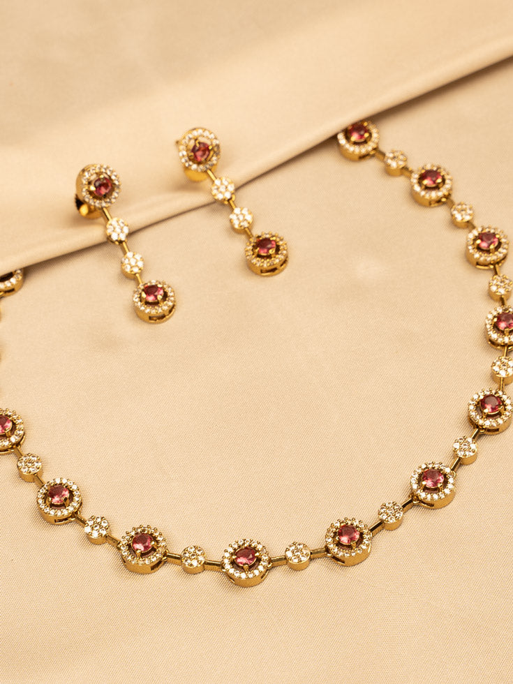 Elegant Simple Red And White Stone Necklace  KC573
