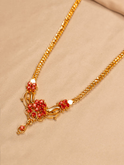 Red Stone Floral Pendant Necklace – Gold Plated Chain for Women