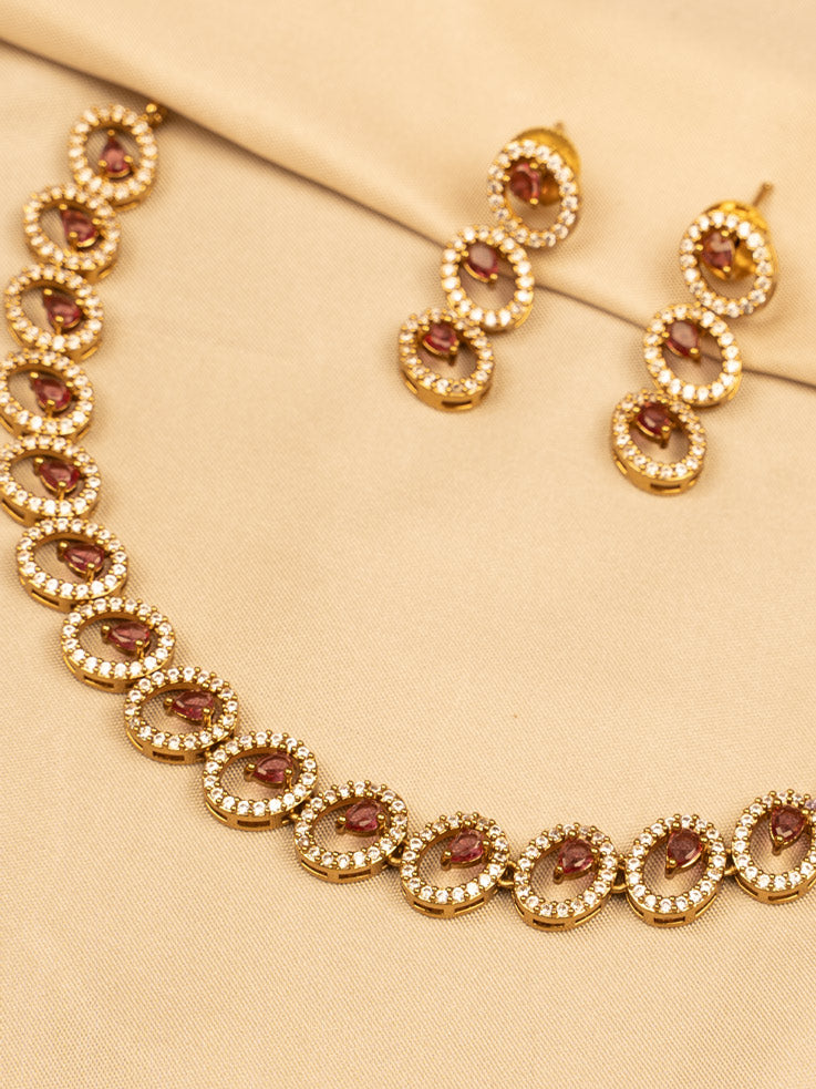 Red Stone Necklace Set – Elegant & Timeless Beauty KC598