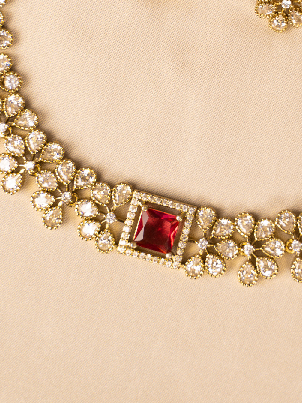 Ruby and White Stone Statement Necklace – Bold & Elegant KC584