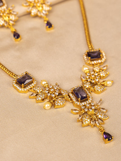 Purple and White Stone Necklace Set – Timeless & Graceful KC585