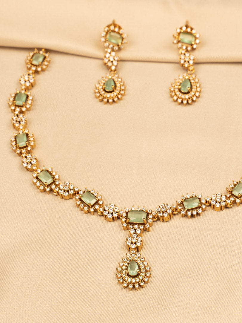 Elegant Green and White Stone Necklace Set KC569