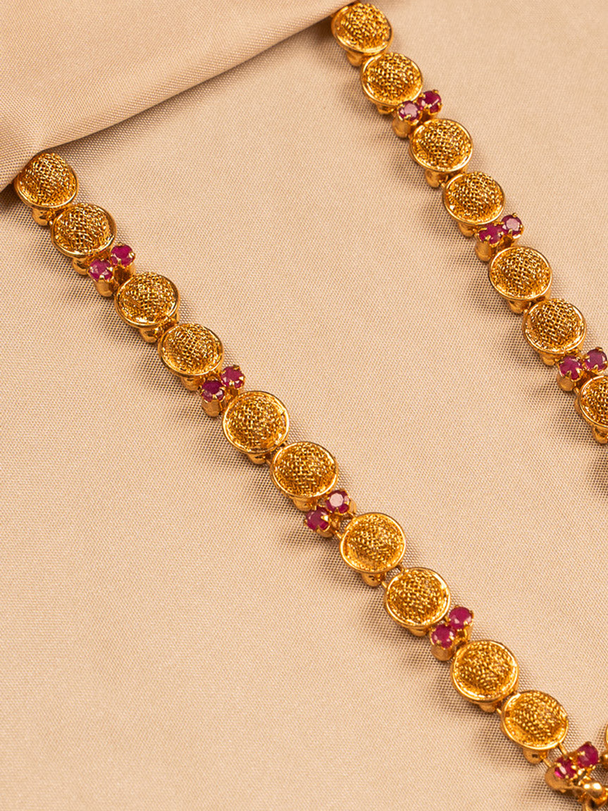 Antique Gold-Plated Temple Necklace with Pink Stones