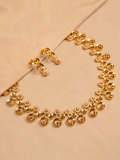 Radiant Gold-Plated Circular Drop Necklace Set with Earrings