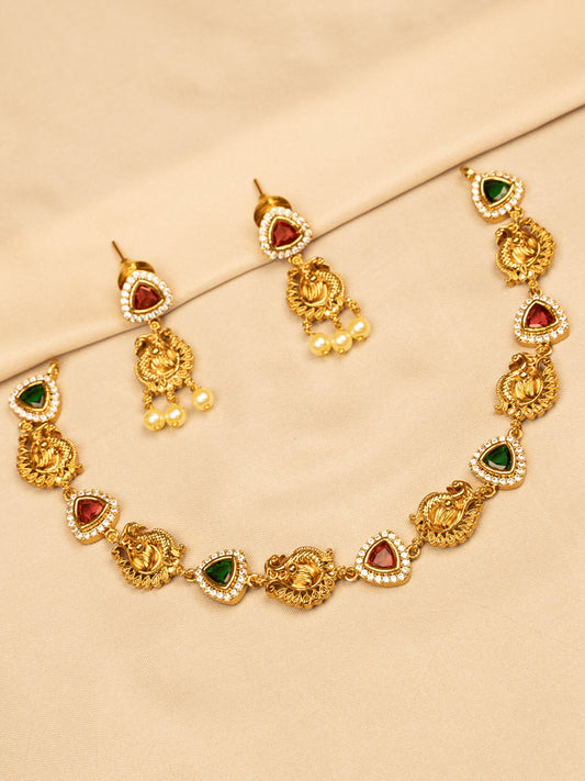 Red and Green Stone Necklace – Traditional & Elegant KC605
