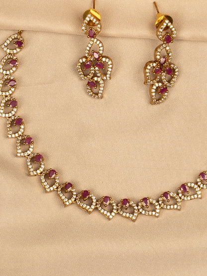 Red and White Stone Necklace Set – Elegant & Timeless KC594