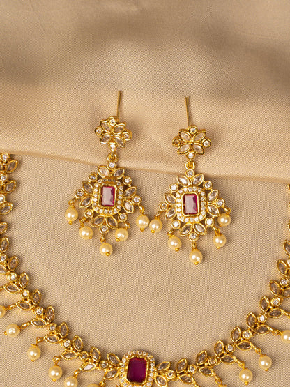 Ruby & White Beads Necklace Set – Timeless Elegance KC579