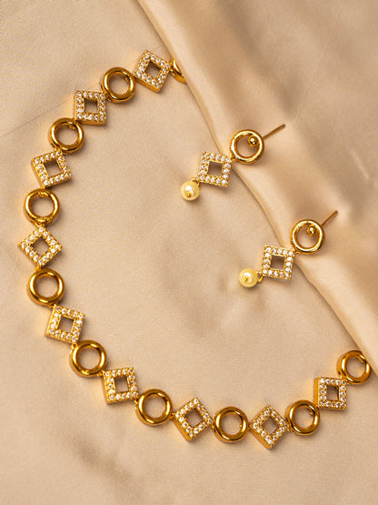 White Stone Geometric Necklace – Modern & Elegant Design KC583