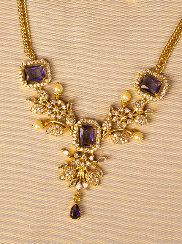 Purple and White Stone Necklace Set – Timeless & Graceful KC585