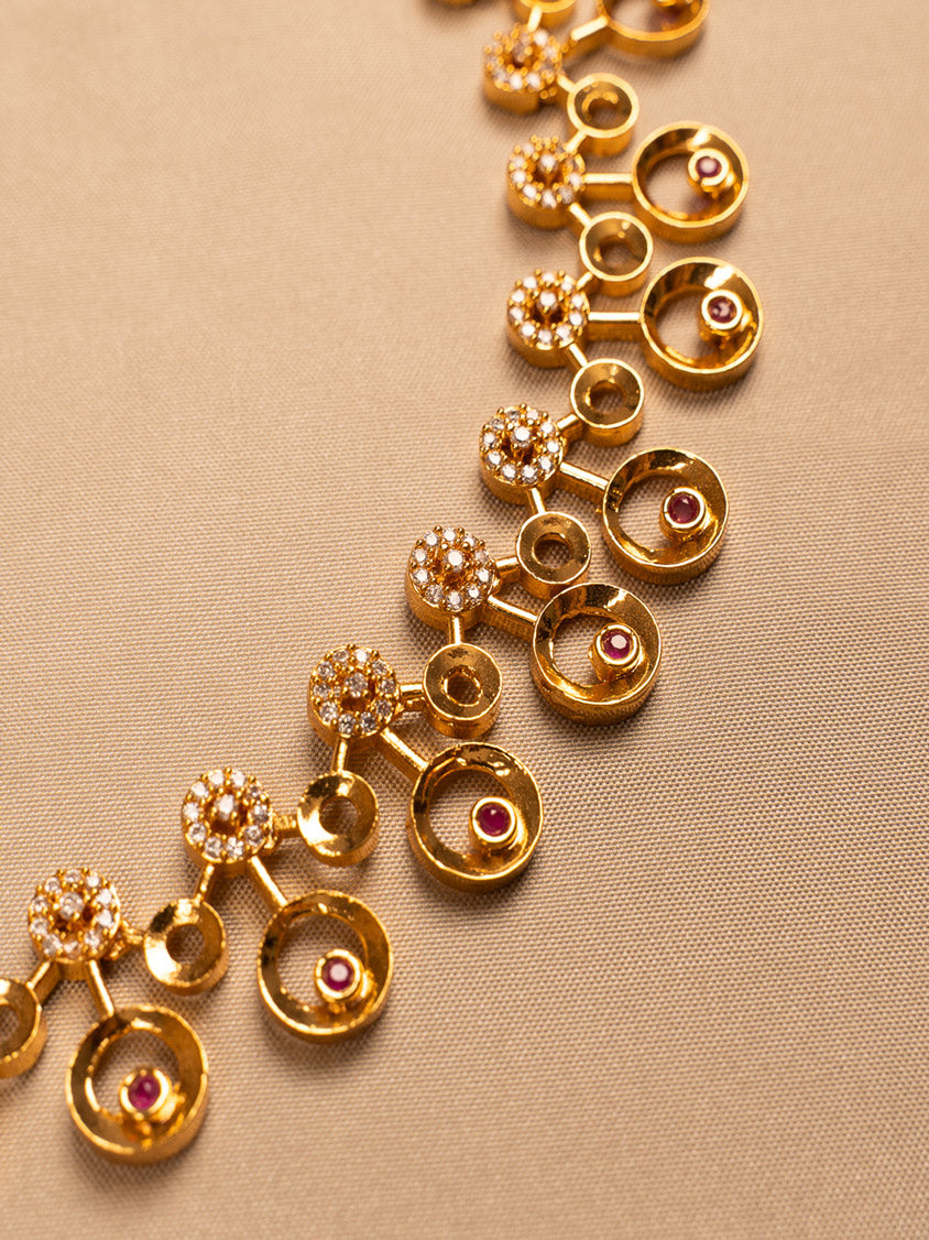 Radiant Gold-Plated Circular Drop Necklace Set with Earrings
