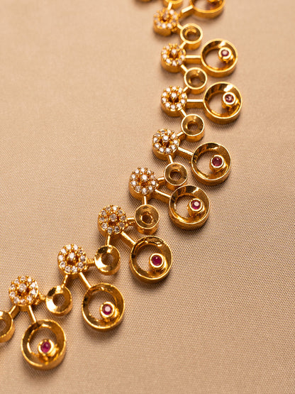 Radiant Gold-Plated Circular Drop Necklace Set with Earrings