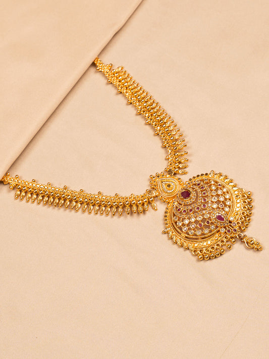 Majestic Antique Gold Bridal Necklace with Kundan & Ruby Drops
