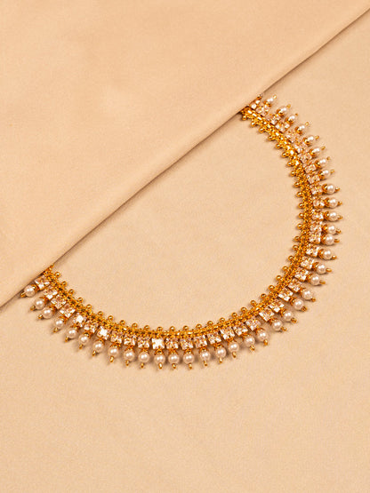 Pearl Drop Gold Choker Necklace with Crystal Accents – Traditional Indian Jewellery