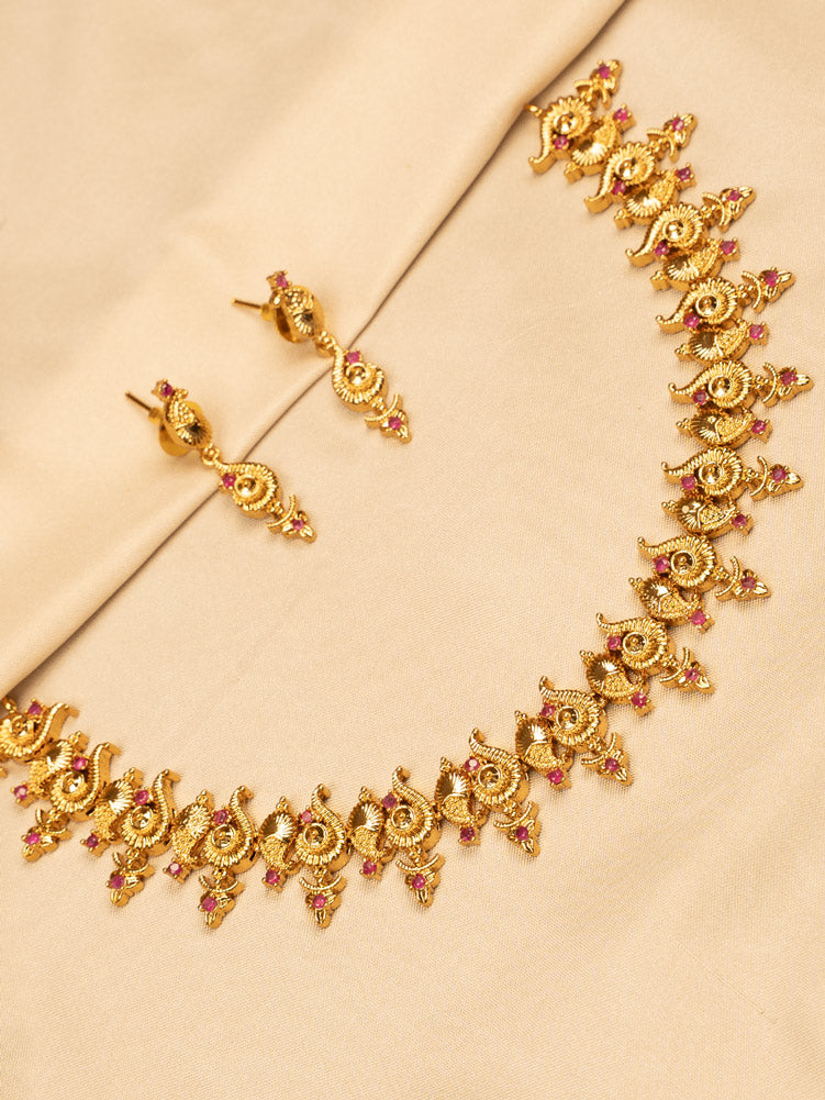 Elegant Small Red Stone Necklace Set – Simple & Timeless KC597