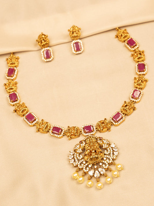 Pink Stone Lakshmi Pendant Necklace – Traditional & Elegant KC603