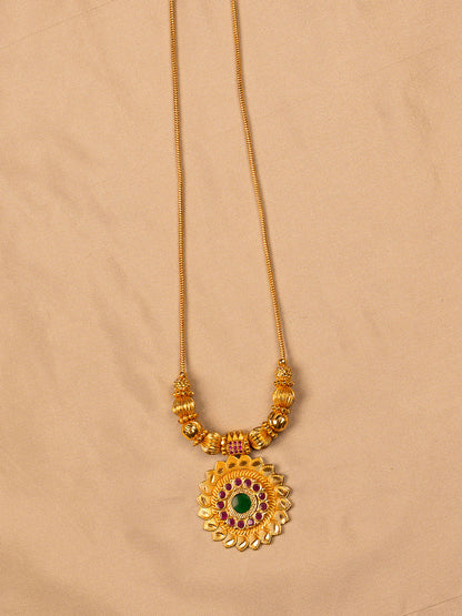 Traditional Palakka Gold Necklace with Green & Ruby Stones