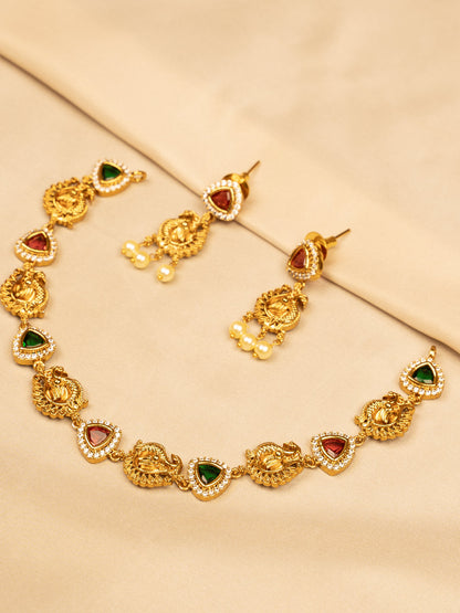 Red and Green Stone Necklace – Traditional & Elegant KC605