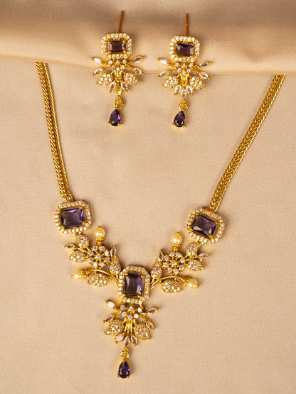 Purple and White Stone Necklace Set – Timeless & Graceful KC585