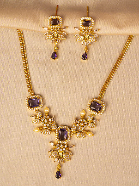Purple and White Stone Necklace Set – Timeless & Graceful KC585