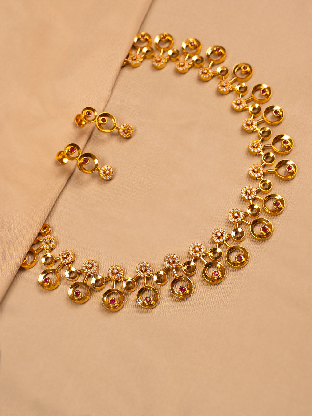 Radiant Gold-Plated Circular Drop Necklace Set with Earrings