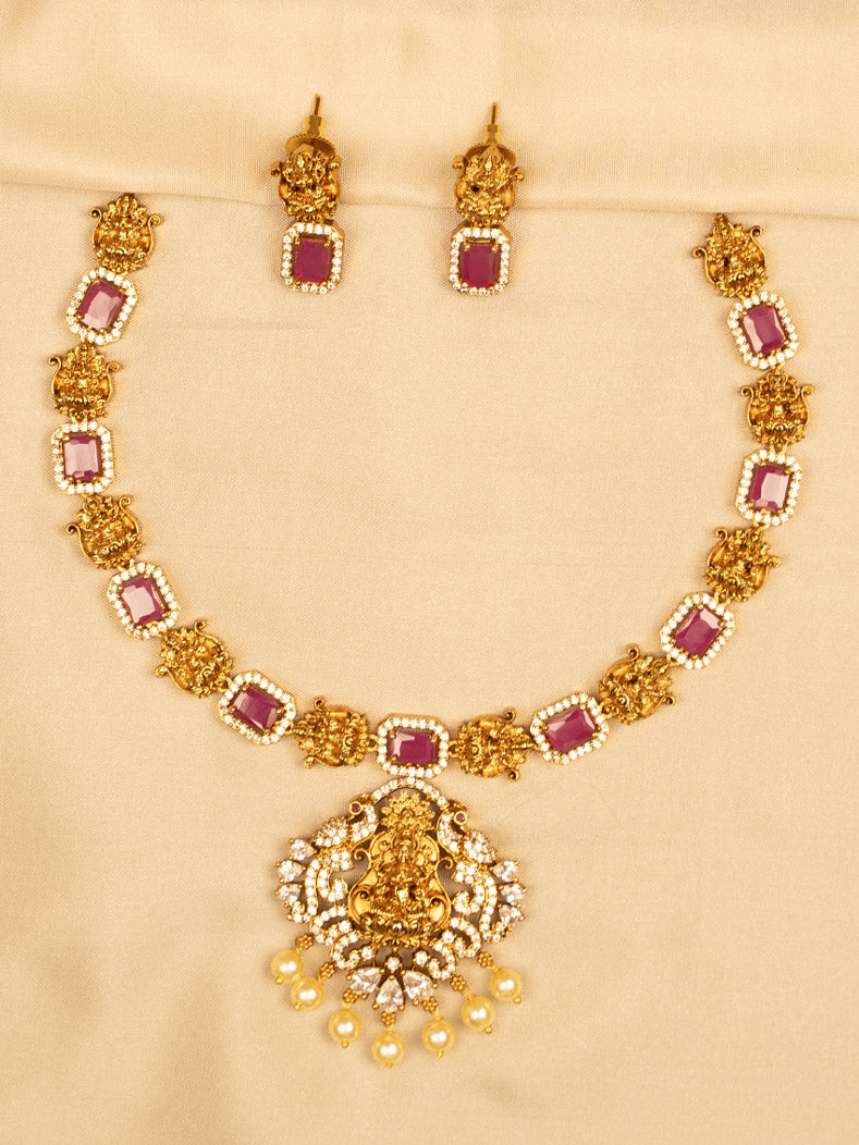 Pink Stone Lakshmi Pendant Necklace – Traditional & Elegant KC603