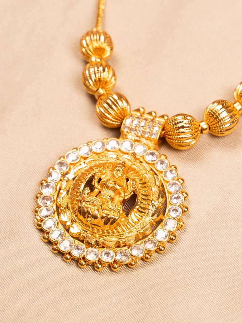 White Stone Lakshmi Temple Necklace