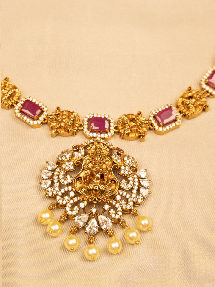 Pink Stone Lakshmi Pendant Necklace – Traditional & Elegant KC603