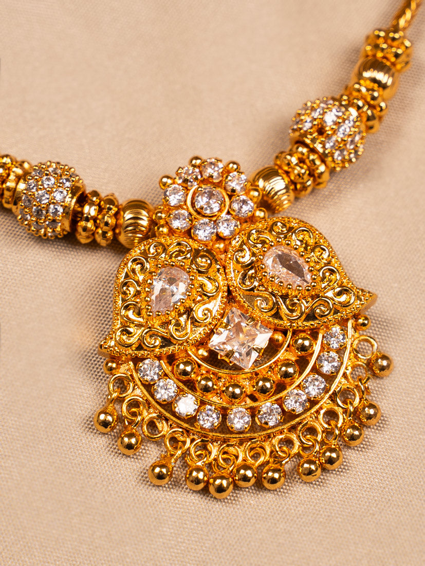Elegant Gold Necklace with White Stones – Bridal & Festive Jewelry