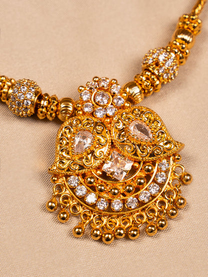 Elegant Gold Necklace with White Stones – Bridal & Festive Jewelry