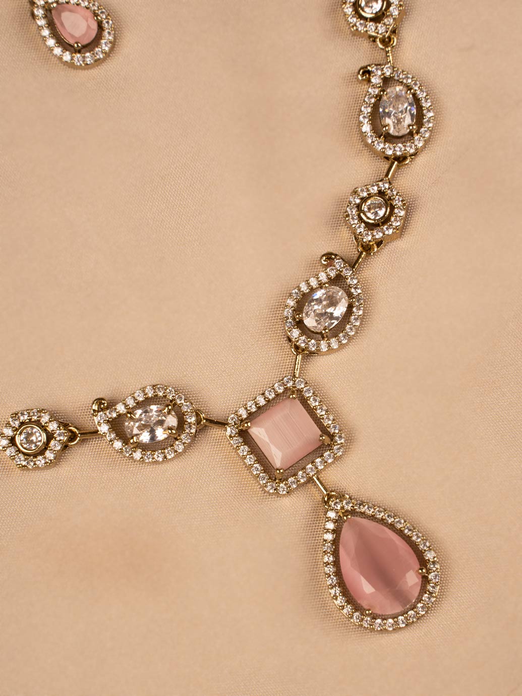 Elegant Pink and White Stone Necklace  KC322