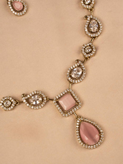 Elegant Pink and White Stone Necklace  KC322