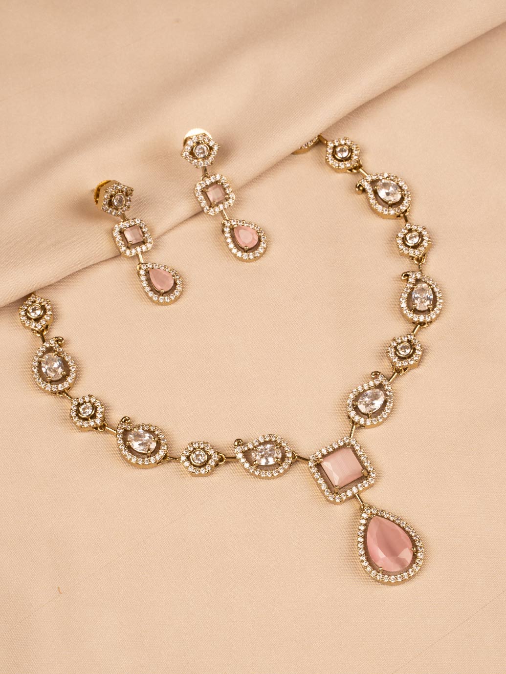 Elegant Pink and White Stone Necklace  KC322