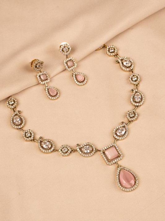 Elegant Pink and White Stone Necklace  KC322