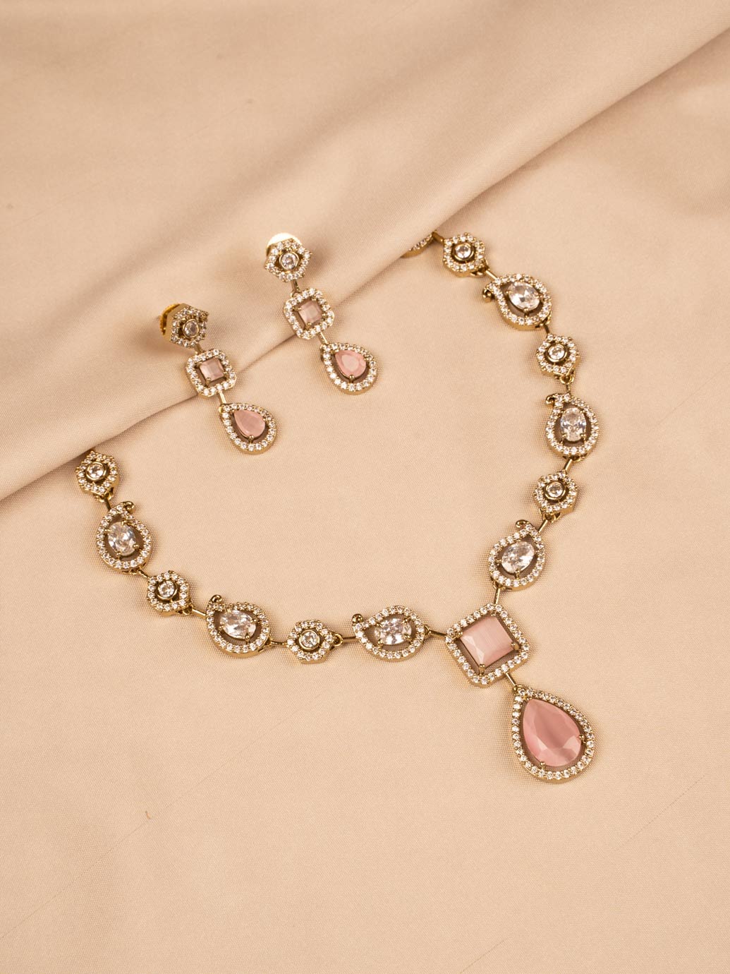 Elegant Pink and White Stone Necklace  KC322