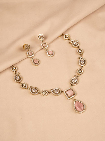 Elegant Pink and White Stone Necklace  KC322