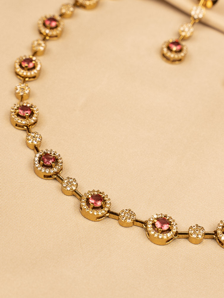 Elegant Simple Red And White Stone Necklace  KC573