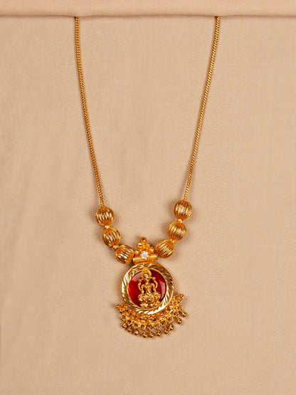 Traditional Lakshmi Pendant Necklace with Red Enamel and Gold Finish
