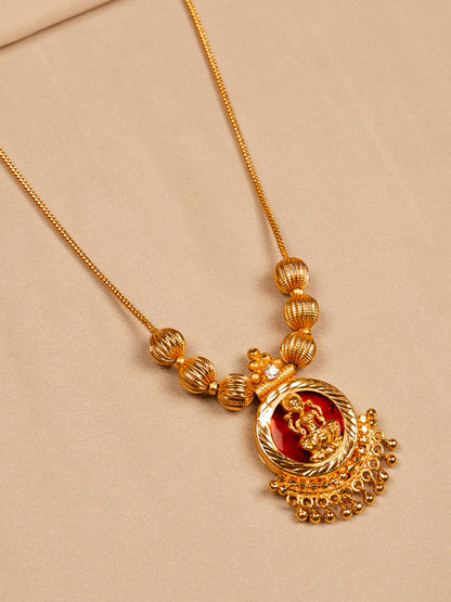 Traditional Lakshmi Pendant Necklace with Red Enamel and Gold Finish