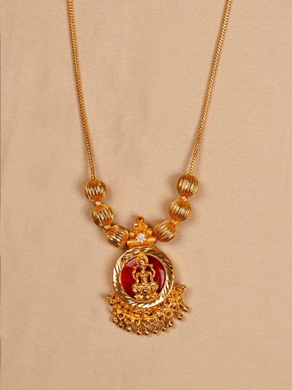 Traditional Lakshmi Pendant Necklace with Red Enamel and Gold Finish