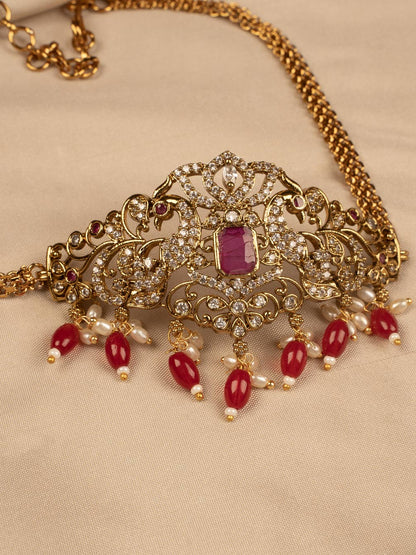 Elegant Red and white Stone Choker Necklace with Earring kc308